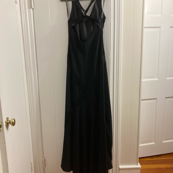 Evening/prom dress black matte and sheen, criss cross back, slight train. - Picture 3 of 6